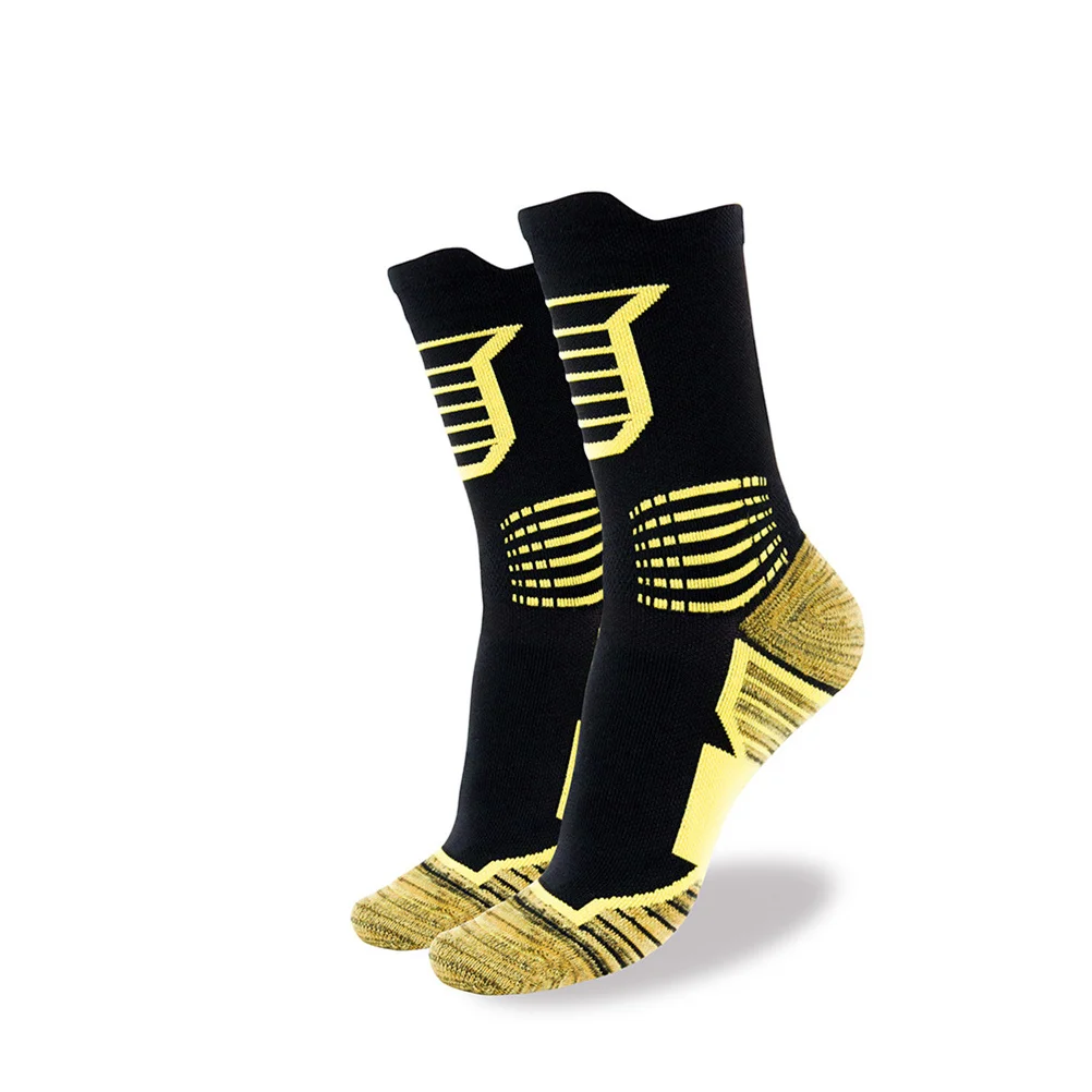 1 paire de chaussettes de basket-ball respirantes à Absorption de la sueur, chaussettes de sport et de Fitness, taille jaune, course à pied, randonnée, cyclisme