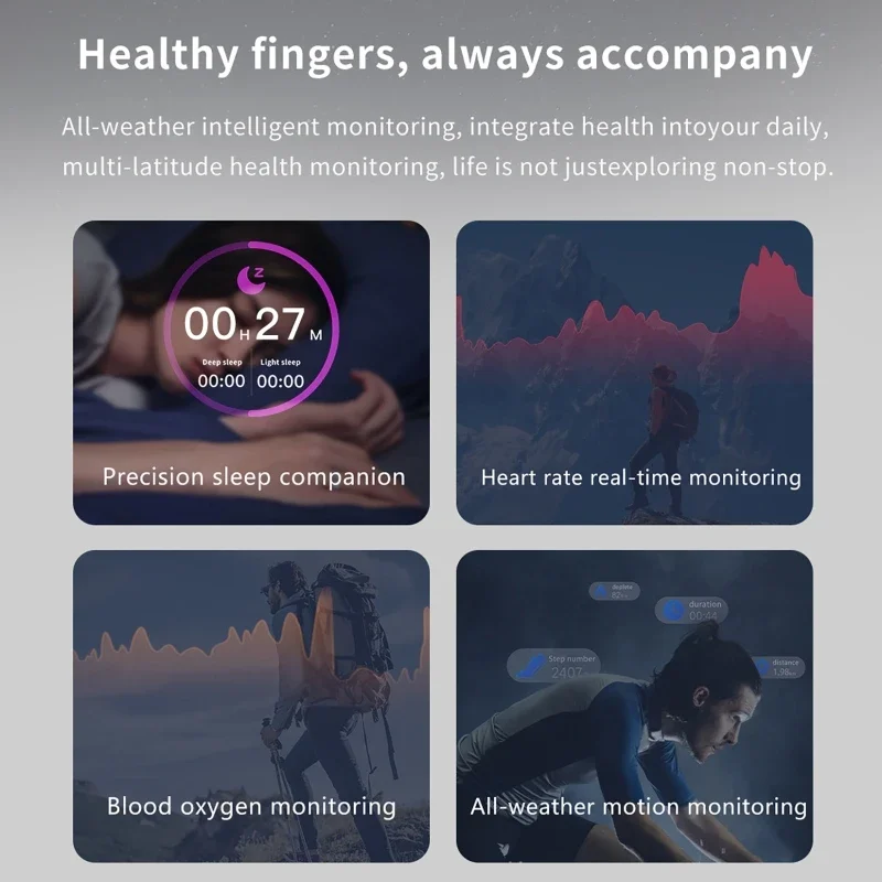 Smart Ring Heart Rate Blood Oxygen Sleep Pressure Exercise Monitoring Sport Modes Tracker 5ATM Waterproof with Charging Case