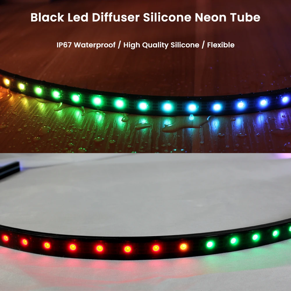 Schwarze LED-Neonröhre, Silikagel, weich, flexibel, IP67, wasserdicht, für 10 mm Leiterplattenbreite WS2812B SK6812 WS2811 5050 RGB SMD-Streifenlicht – Detail 1