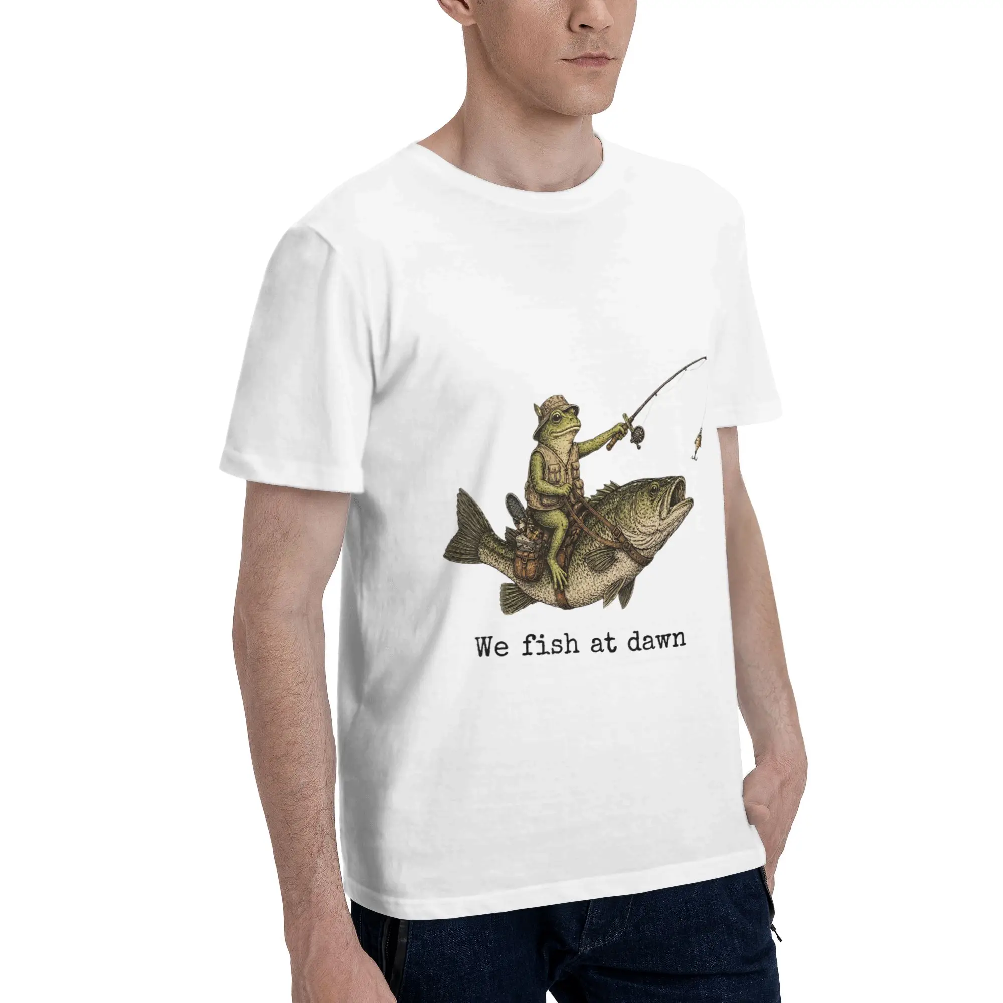 Frog Fishing Bass Fisherman Dawn Men T-Shirt Clothes  Humorous Tee Shirt Short Sleeve fugees Cotton