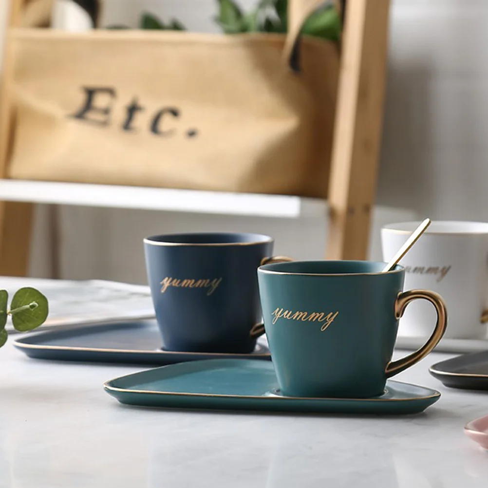 

Ceramic Coffee Cup Nordic Style Tea Cup Tray Afternoon Tea Set Tableware Tray without Spoon Green (300ml)