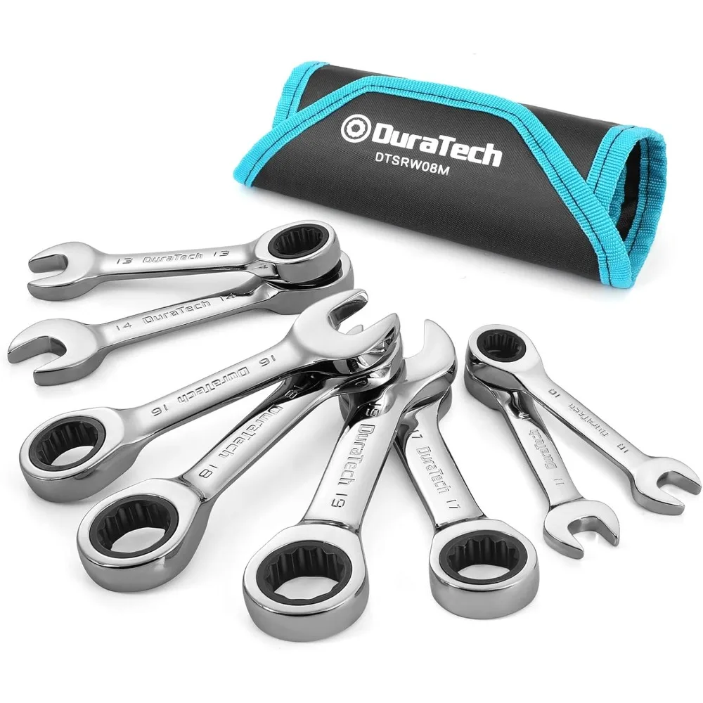 

US Shipping Stubby Ratcheting Combination Wrench Set Metric 8-Piece 10-19mm CR-V Steel Tool Pouch