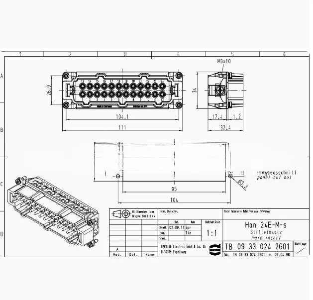 09330242601 Germany Harding Heavy Duty Connector 24Pin Male Han 24 E STI-S