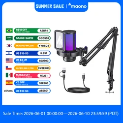 maono DGM20S USB Microphone Gaming Mic Condenser Mic RGB USB Mic with Mic Gain and Noise reduction software for Gaming,Recording