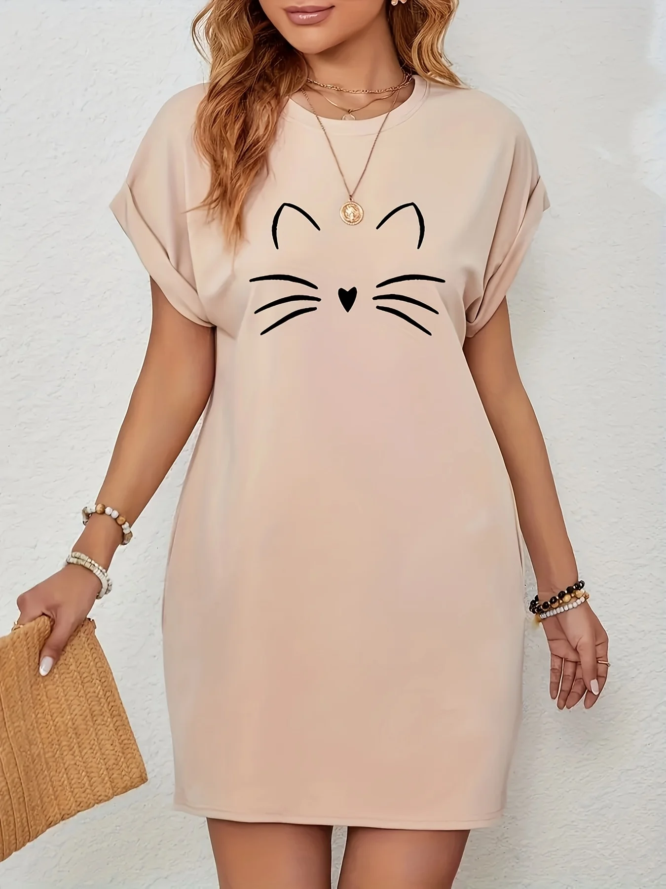 Robe t-shirt en tricot décontracté pour femmes, avec lettres imprimées, col rond, manches courtes, haut à la mode, noir avec motif de drapeau coloré