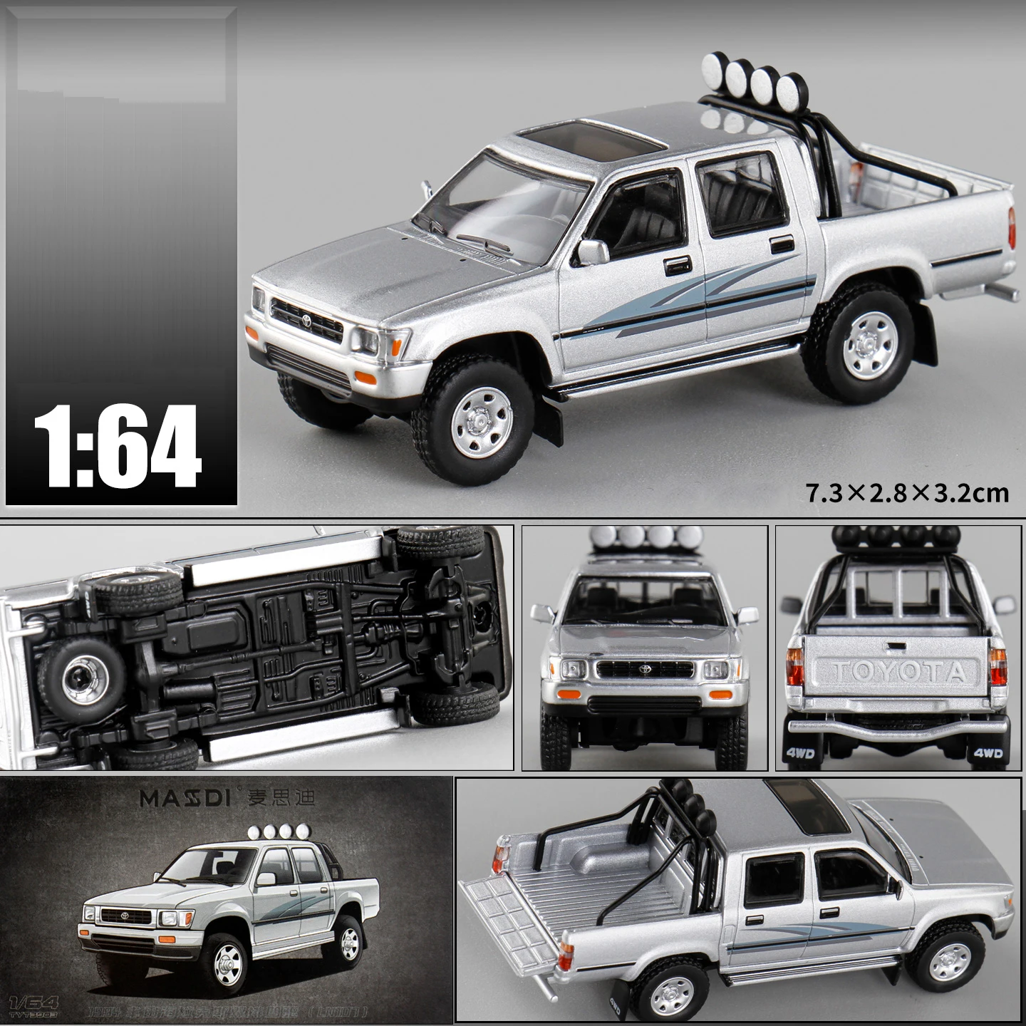 Masdi 1:64 HiLux Picku coche de aleación fundido a presión y vehículos de juguete modelo de coche modelo a escala en miniatura coche para niños