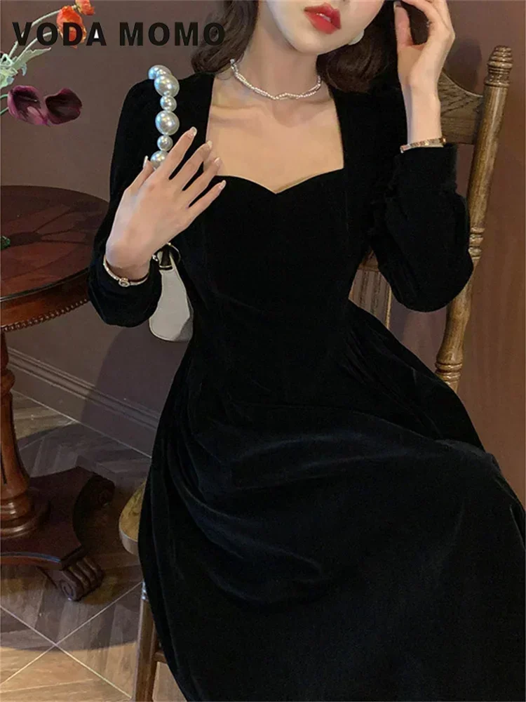 Temperament Women Show Thin High-level Feeling French Classical Party Dress French Court Vintage Velvet Dress Autumn New Elegant
