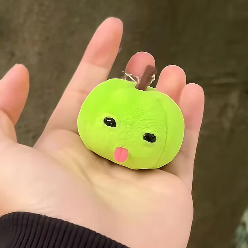 2pcs Funny Green Red Apple Plush Keychain Abstract Tongue Out Plush Pendant for Car Keys Backpack Purse Gift for Friends Couple