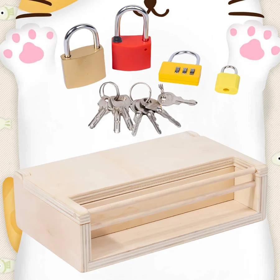 Montessori Locks and Keys with wood box Practical Life Material Educational Wooden Toys For Children Learning Toy gifts