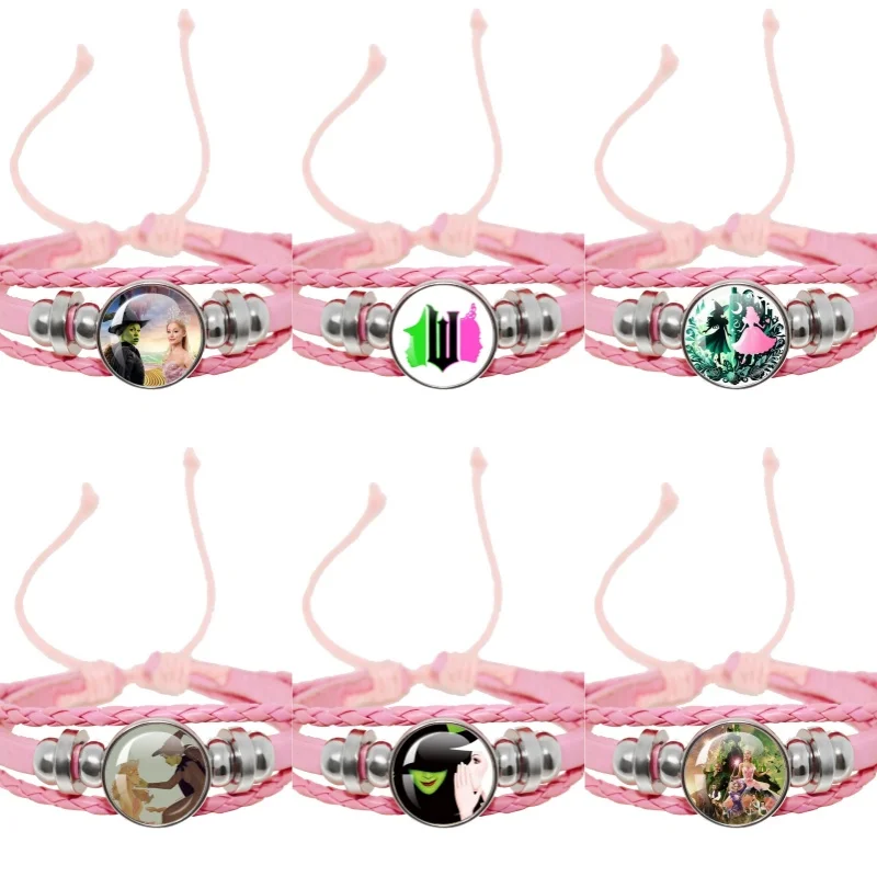 Movie Wicked Elphaba Linda Cosplay 18MM Multilayer Leather Bracelete Glass Cabochon Accessories Prop Jewelry Gift