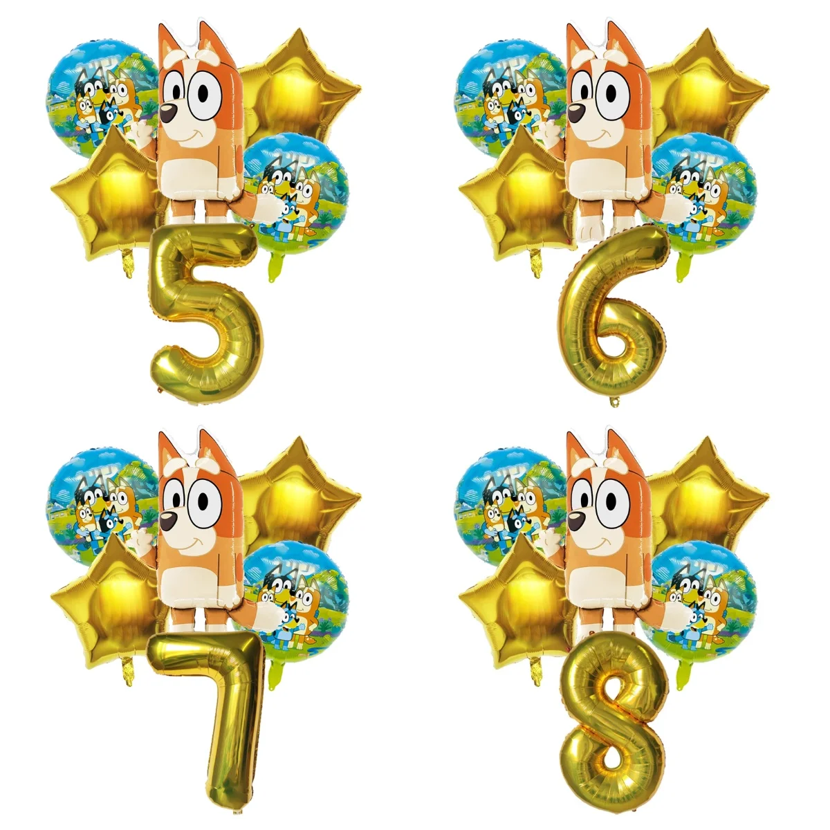 Set de 6 Globos de Aluminio Flotantes de Bluey Bingo Family, Decoración para Fiestas de Cumpleaños, Accesorios de Fondo, Set de Globos de Bluey