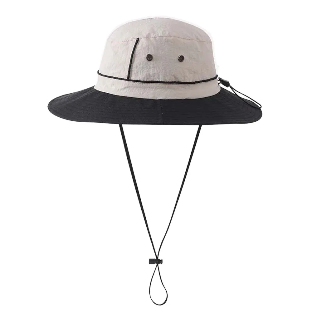 Sombrero alpino de verano con cuerda a prueba de viento, gorra de senderismo portátil transpirable para mujer UPF50 +, gorra de cubo plegable de estilo japonés para acampar