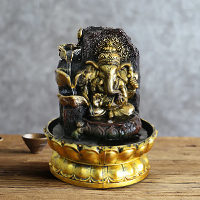 Estatua de Lord Ganesha para decoración del hogar, humidificador de aire con Led, fuente de agua interior, adornos Feng Shui de la suerte