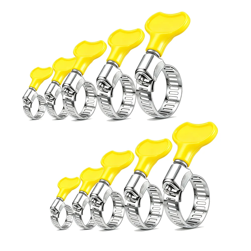 5 Pcs  Adjustable Yellow Plastic Handle Hand Twist Hose Clamps Worm Driving Stainless Steel Pipe Clips For Tube 8-44mm