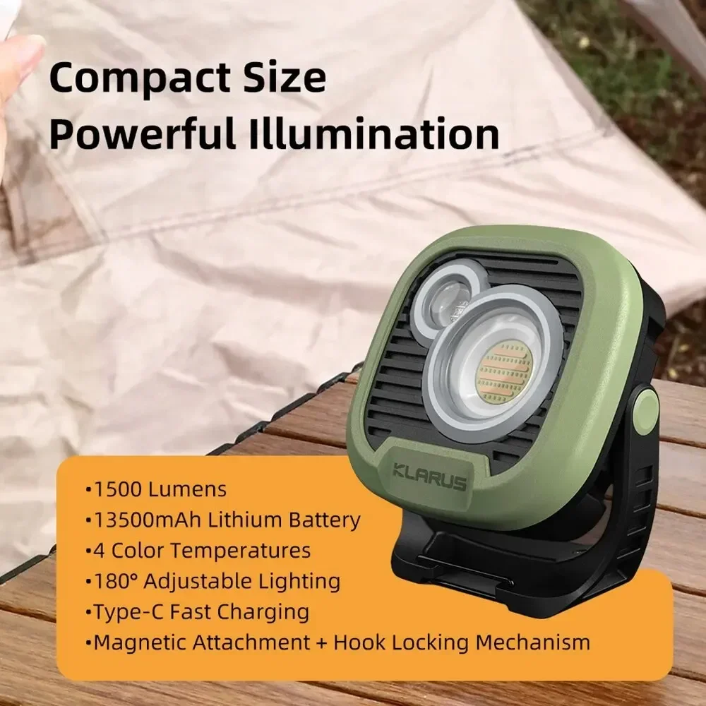 Klarus WL3 linterna COB portátil luz de Camping de doble color 1500 lúmenes 13500mAh batería recargable linternas LED magnéticas