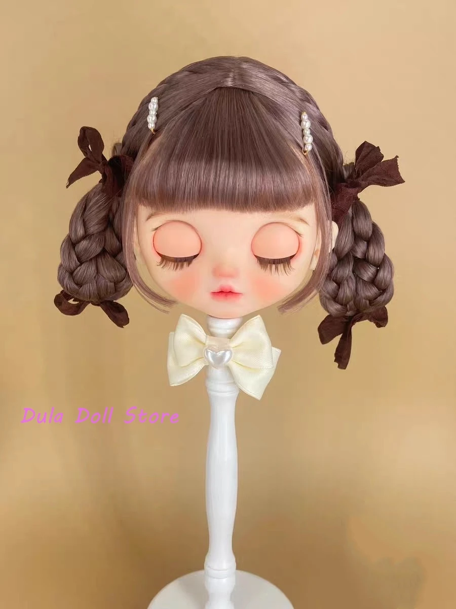 2026 Dula Doll Wigs for Blythe Qbaby natural Mohair Vintage Fried Dough Twists Braid hard seams for 9-10 inch head
