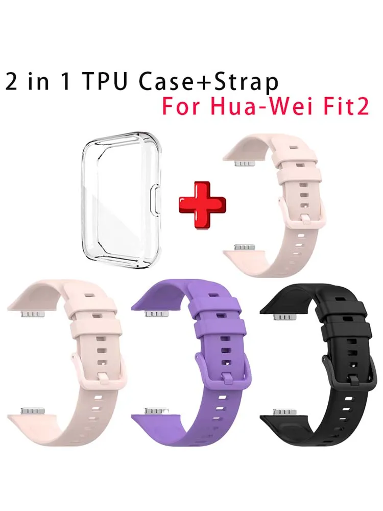 Silicone Strap For Huawei Watch Fit 2 Watch Band Bracelet Replacement Accessories + Transparent TPU Protective Case