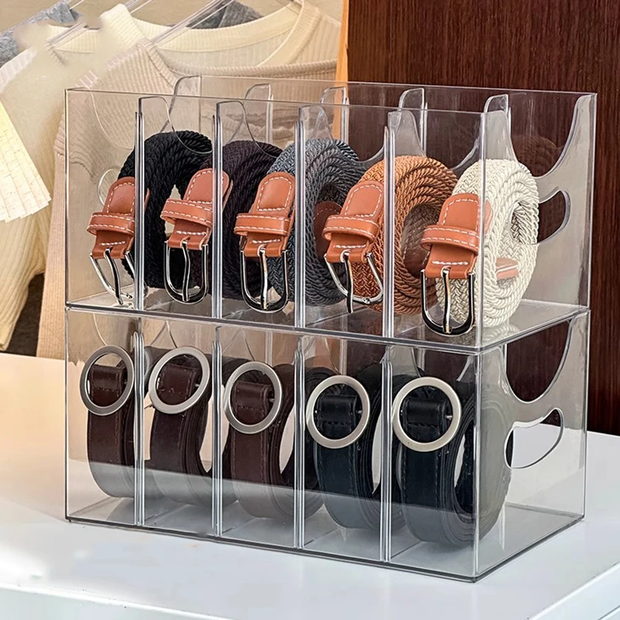Acrylic rack transparent men and women multi-grid belt belt storage box tabletop home bow scarves display