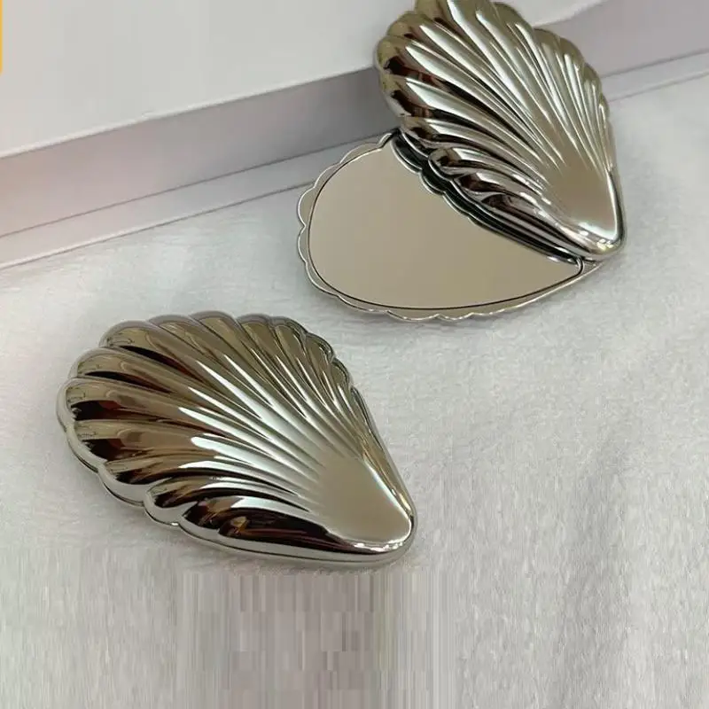 For Bag Foldable Makeup Mirror Metal Mini Seashells Shape Not Fragile And Portable Travel Double-Sided Compact Mirror Suitable
