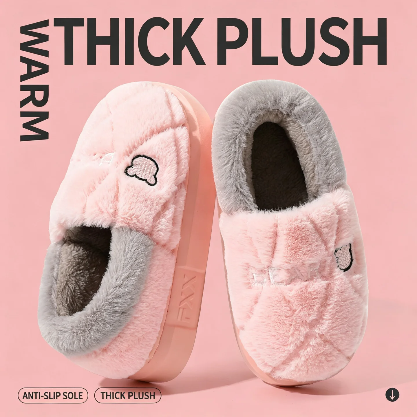 Winterwarme Hausschuhe für Damen und Herren, niedliche Bären-Plüschfütterung, Innensohle, dicke, weiche Sohle, flauschig, bequemes Hausschuh-Set – Detail 8