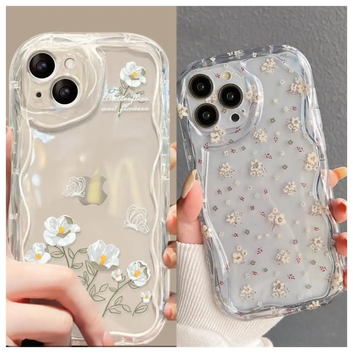 Clear Flower Case For VIVO Y22S Y36 Y76 Y02S Y17S Y21 33S Y21S Y35 Y15S Y15A Y01 Y16 Y20 V21E V29E V25 V23 V27 Pro Wavy Cover