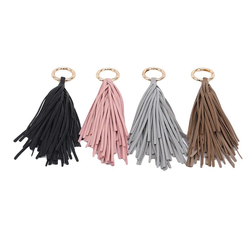 Fashion Tassel Key Chain Women Cute Tassel KeyChain Bag Accessory PU Leather Tassels Car Key Ring Fringe Jewelry