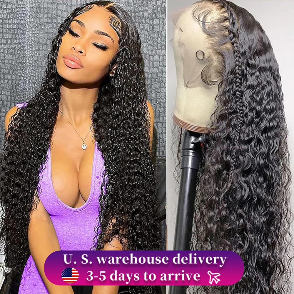 

13X6 HD Transparent Water Deep Wave Kinky Curly Human Hair Lace Frontal Wigs 250Density 30 40Inch 13X5 Lace Front Human Hair Wig