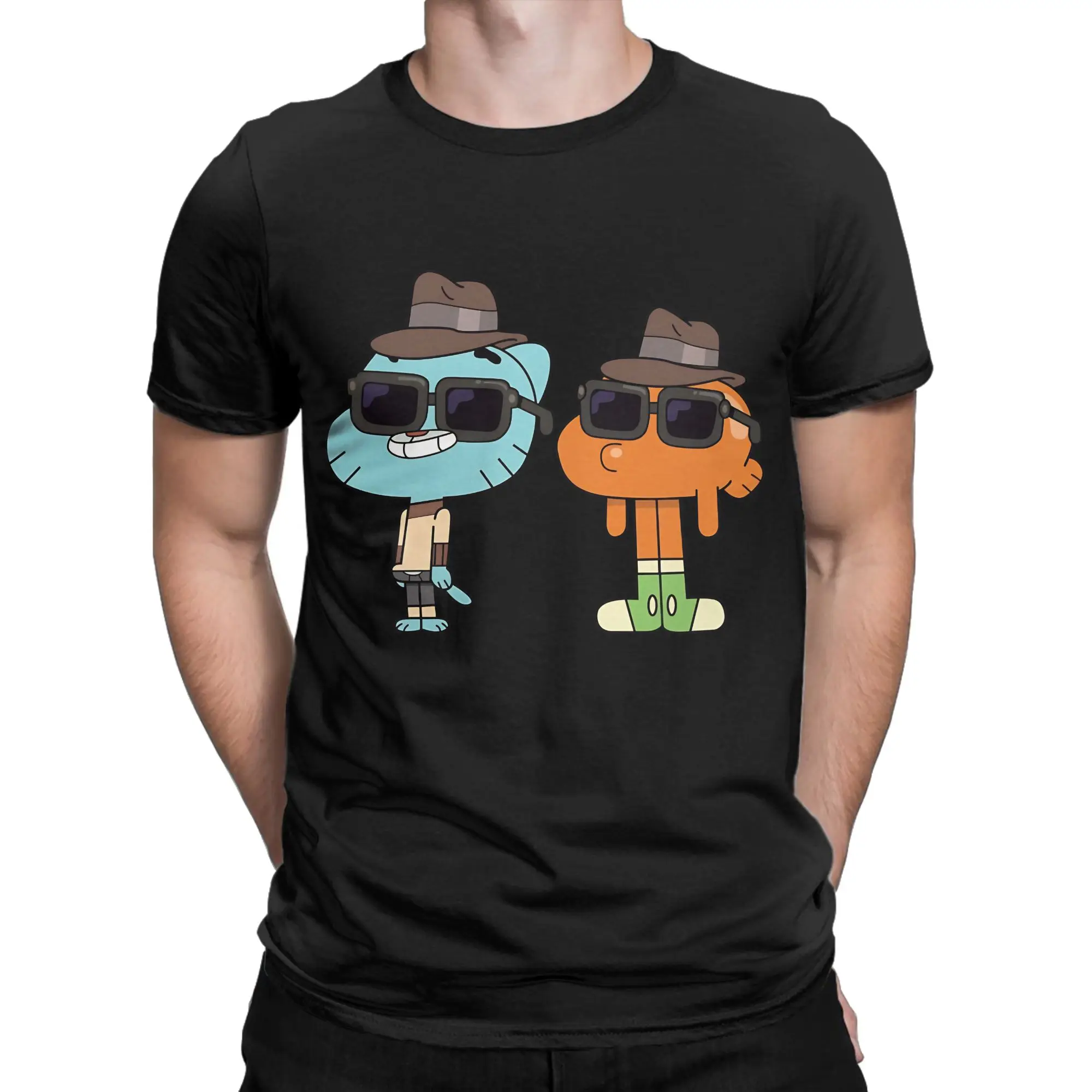 Gumball and Darwin Incognito Oversized Graphic Funny 100% Cotton T-Shirt tThe Amazing World of Gumball Tops Tees For Men