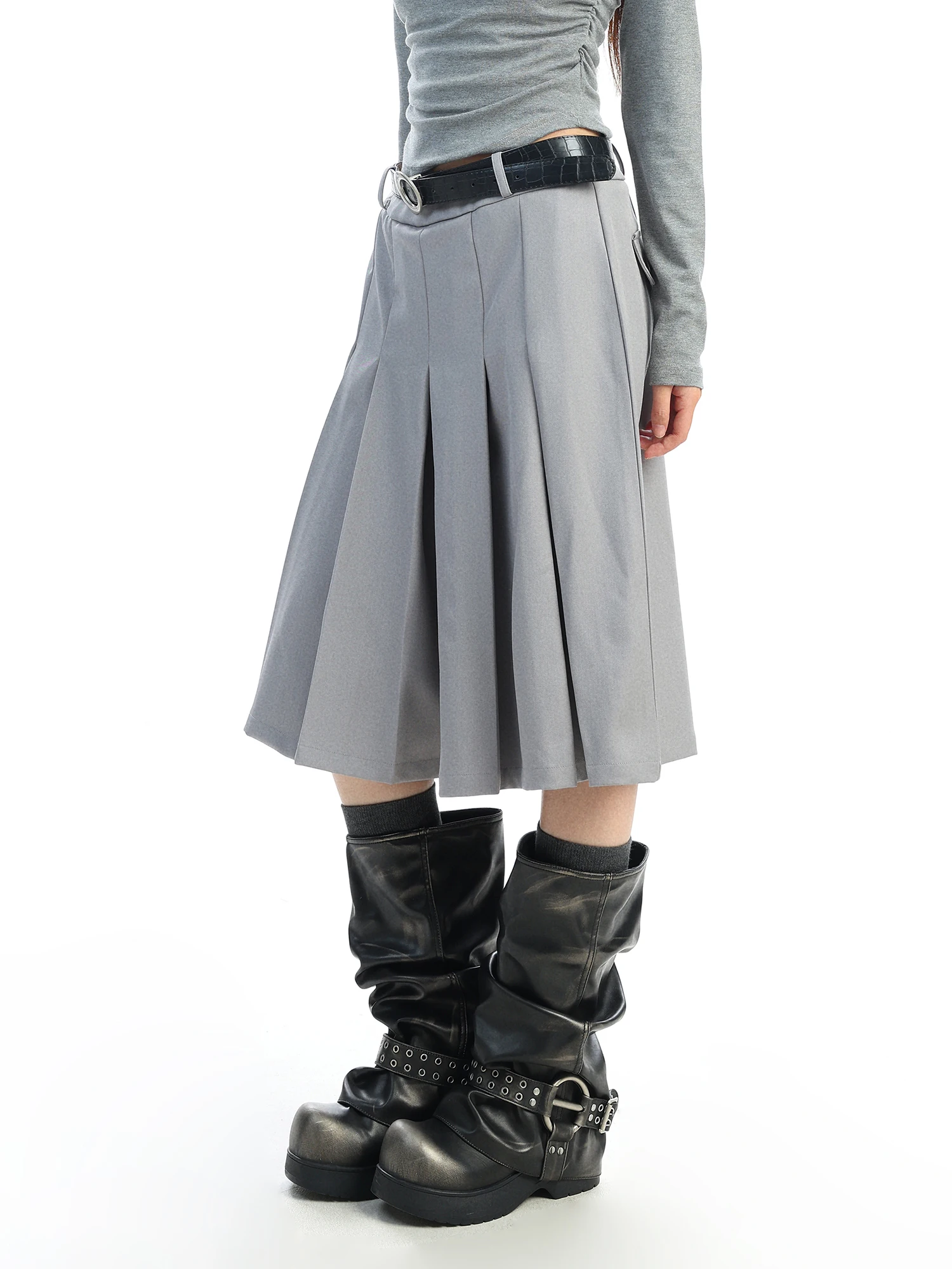 

ay Pleated High Waist Women's Skirt Casual ort Skirt Pants Five-Quarter Length A-Line Silhouette Non-Stretch Fabric
