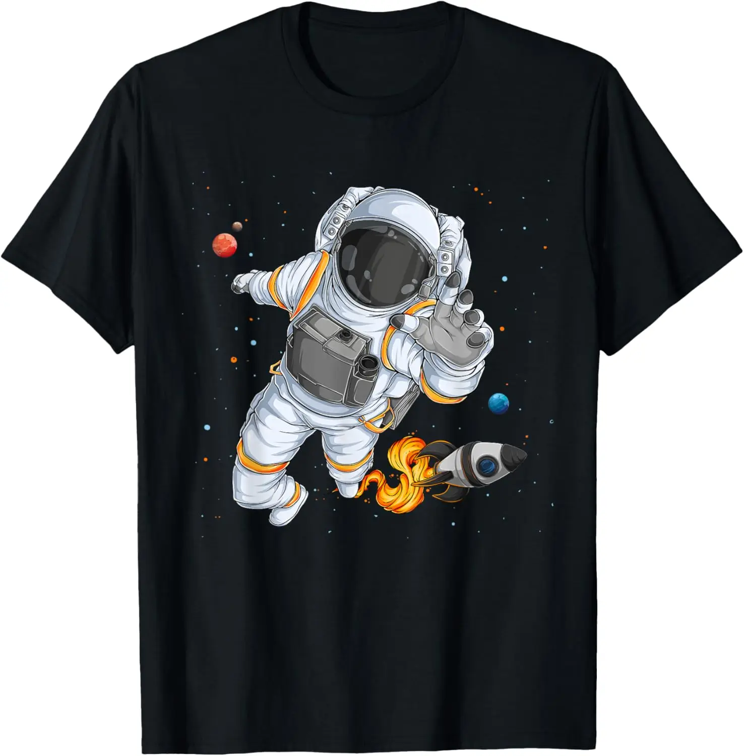 Flying Astronaut With Rocketship Outer Space T-Shirt