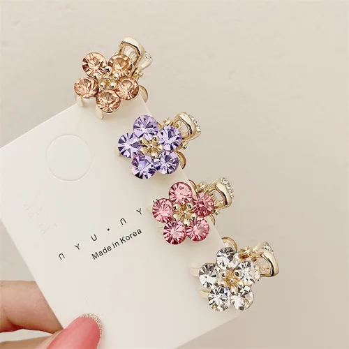 Mini pinzas para el cabello coreanas con flores y diamantes de imitación para mujer, coleteros, pinza para el pelo, horquillas de Metal brillantes elegantes, accesorios para el cabello, 2,2 CM