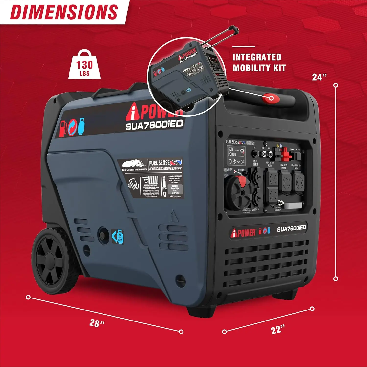 Ready para RV de partida elétrica de combustível duplo, sensor de CO compatível com EPA e CARB, com H telescópico