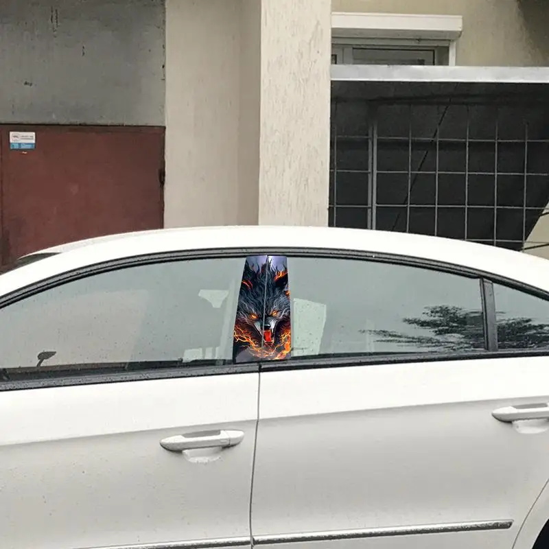 Car Center Pillar Sticker Car Center Column Sticker Black Wolf Engulfed In Flames Anti-Scratch Stickers Side Door Window Cover