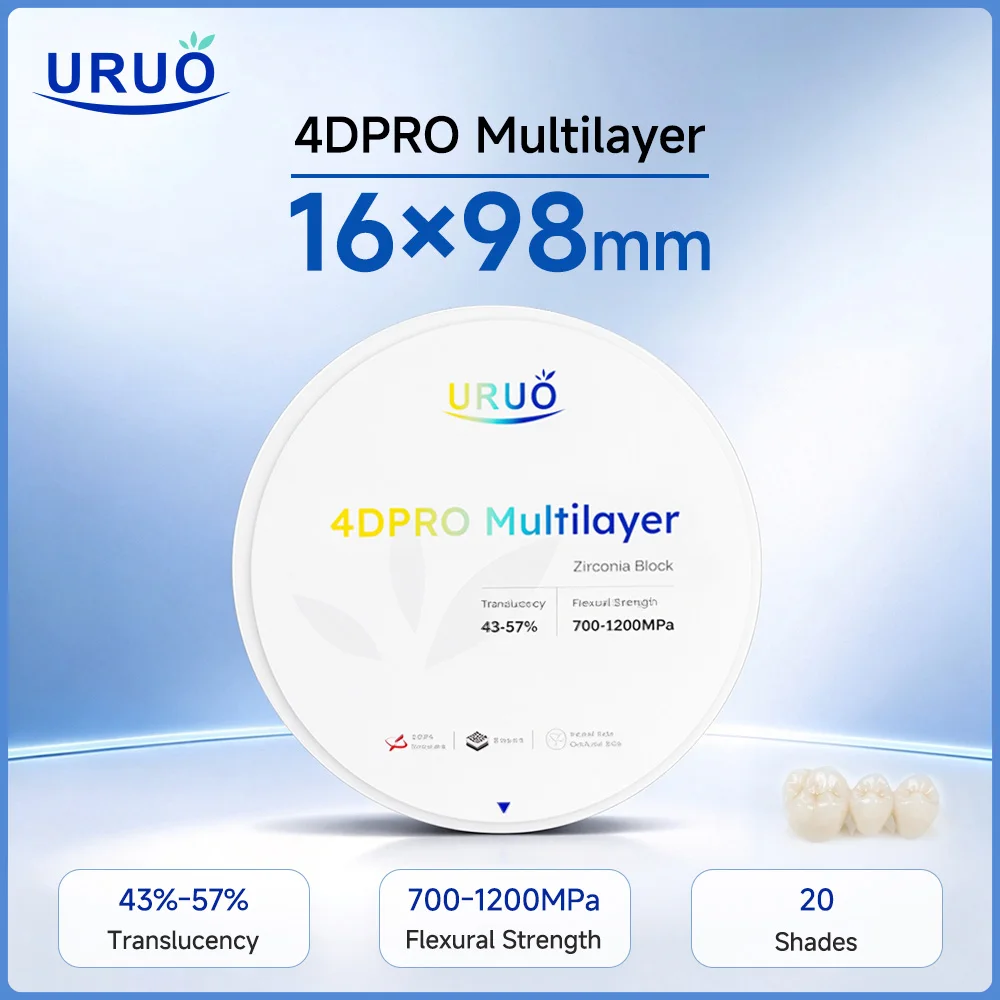 4D PRO Multilayer Zirconia 98x16mm Vita 16 Colors Transparency High Strength Open System for CAD CAM Dental Dentistry Material