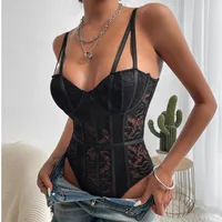 Sexy Lace Bodysuit for Women Bodies Elegant Women's Top 2025 New Summer Solid Bodycon Ribbed Bodysuits - Image 4