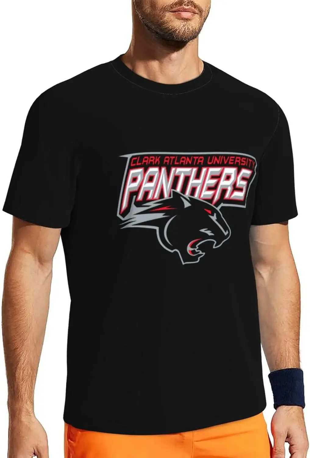 تي شيرت رجالي برقبة دائرية بشعار جامعة كلارك أتلانتا، ماص للرطوبة الجافة، أكمام قصيرة شبكية قابلة للتنفس