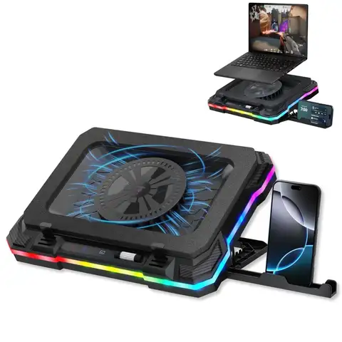 Base de Resfriamento para Laptop Gamer com Hub USB, Aumenta o Desempenho, Mantenha-se Confortável, Suporte RGB para Laptop com Altura Ajustável e Ventilação