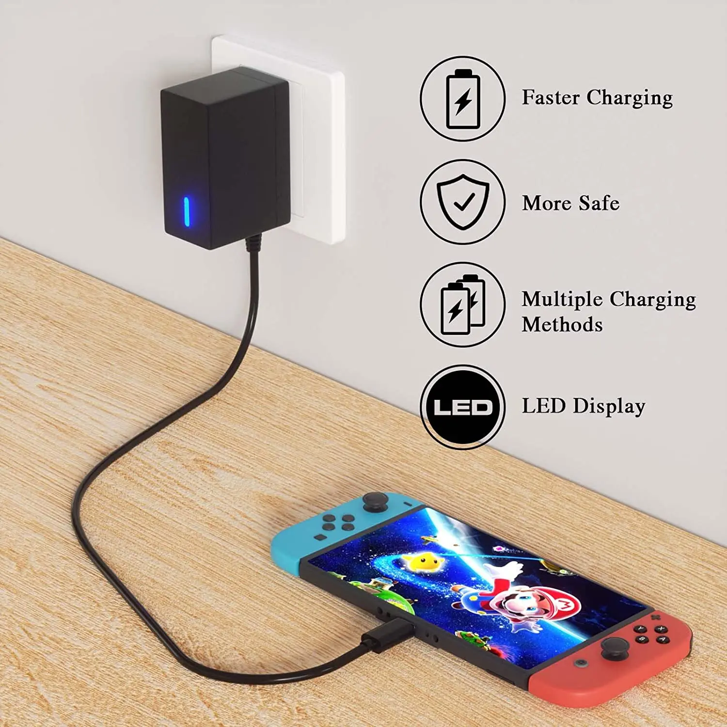 Przełącznik Szybka ładowarka Zasilacz sieciowy Ładowarka do Nintendo Switch, Switch Lite i Switch OLED, Laptop, Telefon komórkowy. Obsługuje tryb telewizyjny