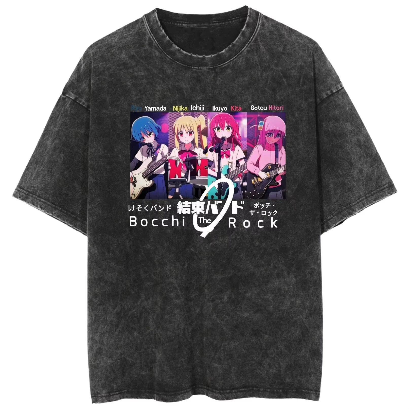 2026 Summer Loose Double-sided Washed Printed T-Shirt For Men & Women With Bocchi The Rock Kessoku Band Silhouette T-shirt