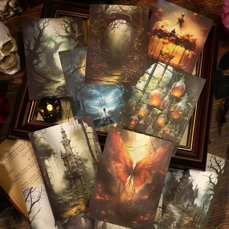 20Sheets Material Paper Moonlight Fantasia Gothic Decoration Retro Collage Notes Handbook Background Scrapbook 14*10CM