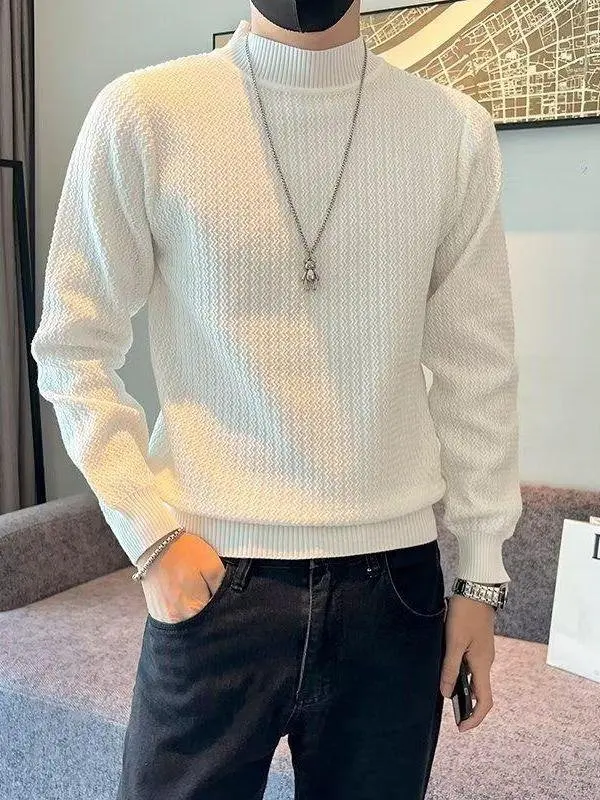 

Мужской повседневный вязаный свитер с высоким воротником для осени и зимы, однотонный, модный, удобный, стандартный крой.