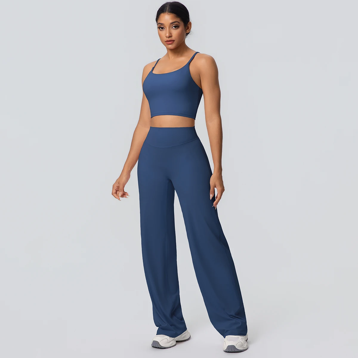 Frauen Schnell Trocknend Gym Sport Fitness Kleidung Yoga Set Backless Sexy Strap Bh mit Brust Pad Hohe Taille Breite Bein Hosen Set – Detail 19