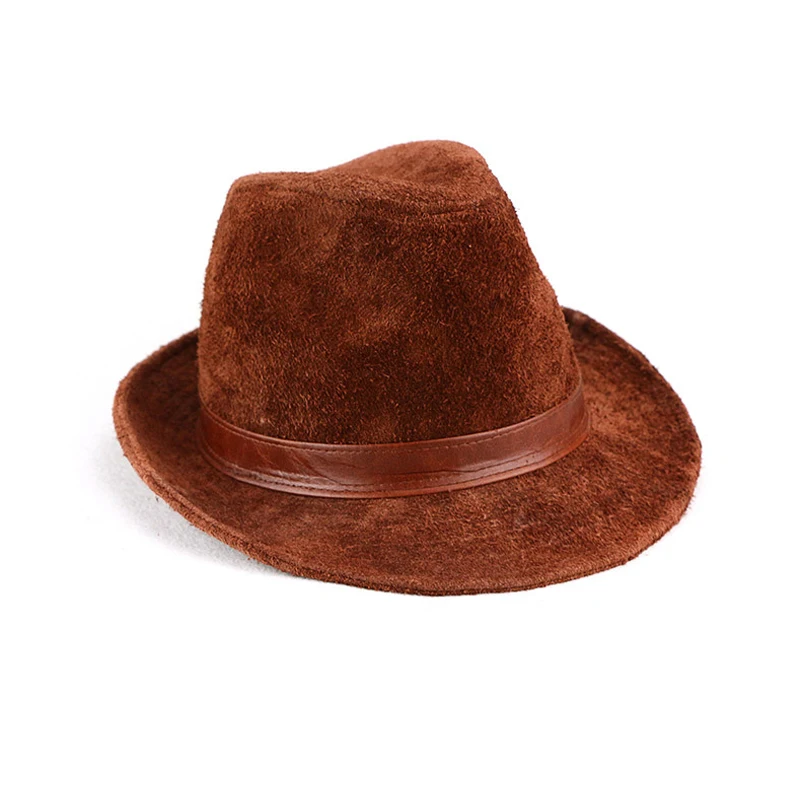 Spring Fall Men's Real Leather Gentleman Hats Men's British First Layer Cowhide Jazz Hat Retro Hat Western Cowboy