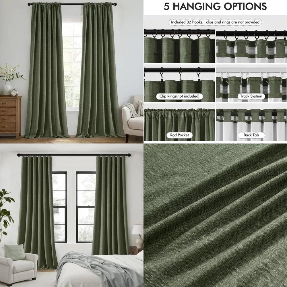 

Оливково-зеленые плотные шторы из толстого искусственного льна 90, комплект из 2 панелей со складками на спине для спальни и гостиной