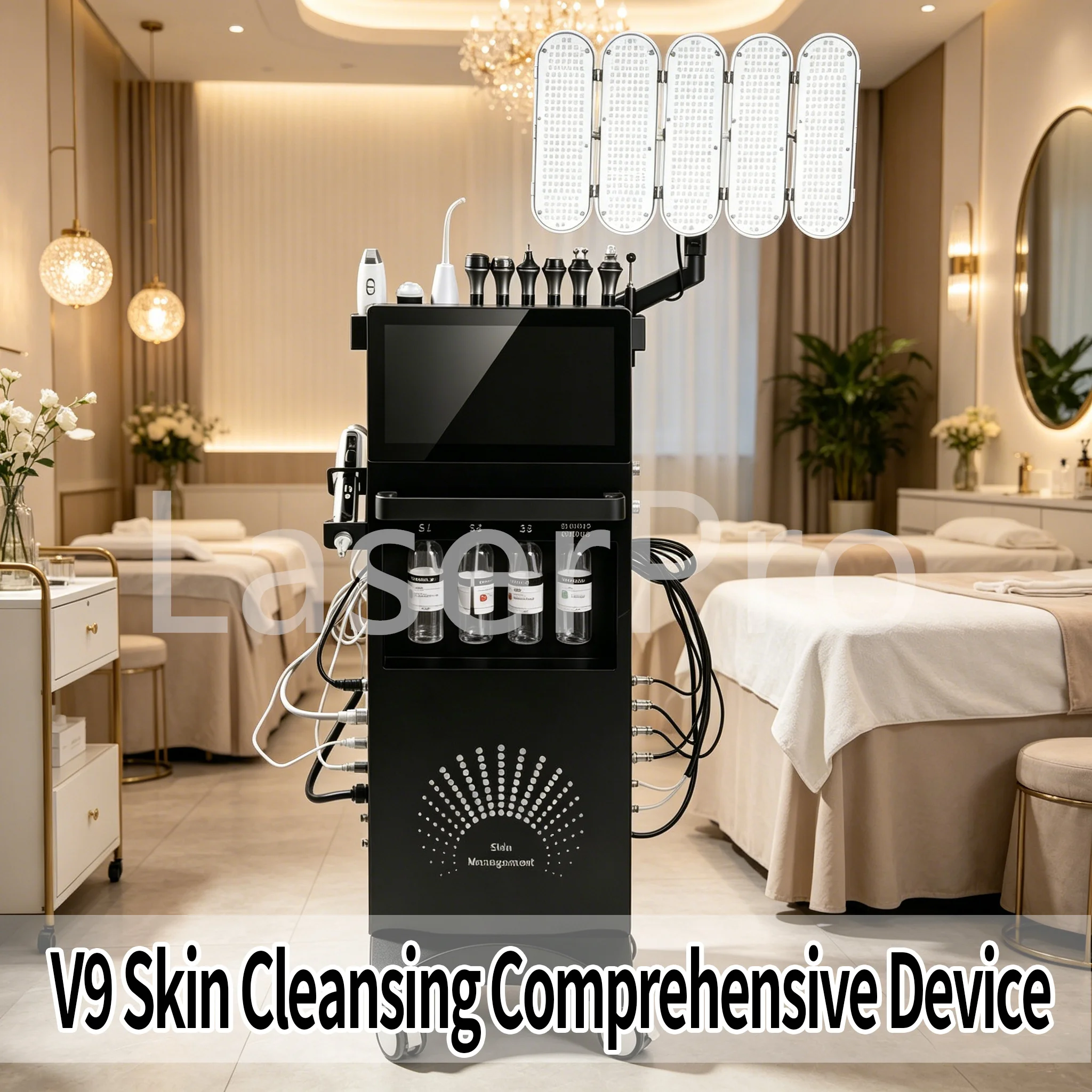 Professional Standing Oxygen Facial Treatment Machine Oxygen Jet Ultrasonic Hydro 12-in-1 Aqua Peel Deep Cleansing Beauty Device