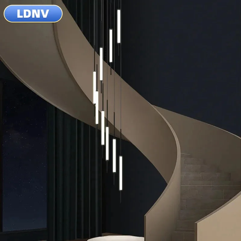 Modern Simple 360 Degree Glowing Chandelier LED Loft Villa Ceiling Chandelier Designer Lamp Nordic Hanging Long Stairs