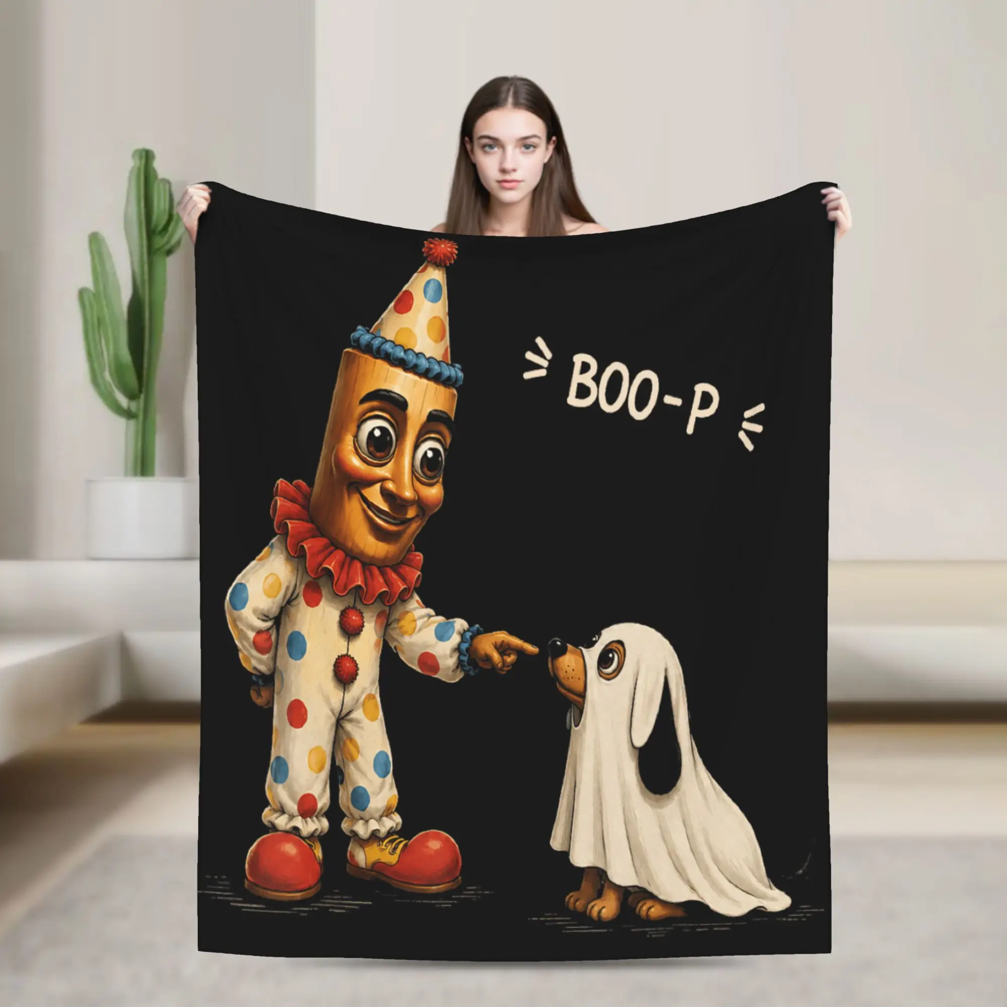 Super Soft Blanket Camping Tung Tung Sahur Dog Ghost Nose Boop Halloween Dog Lover Throw Blanket Novelty  Bedspread For Outdoor