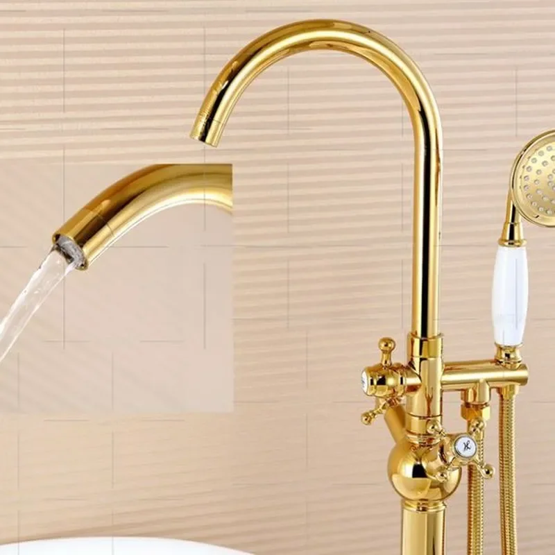 Full copper gold hot and cold bathtub faucet set, princess gold veneer bathroom shower faucet