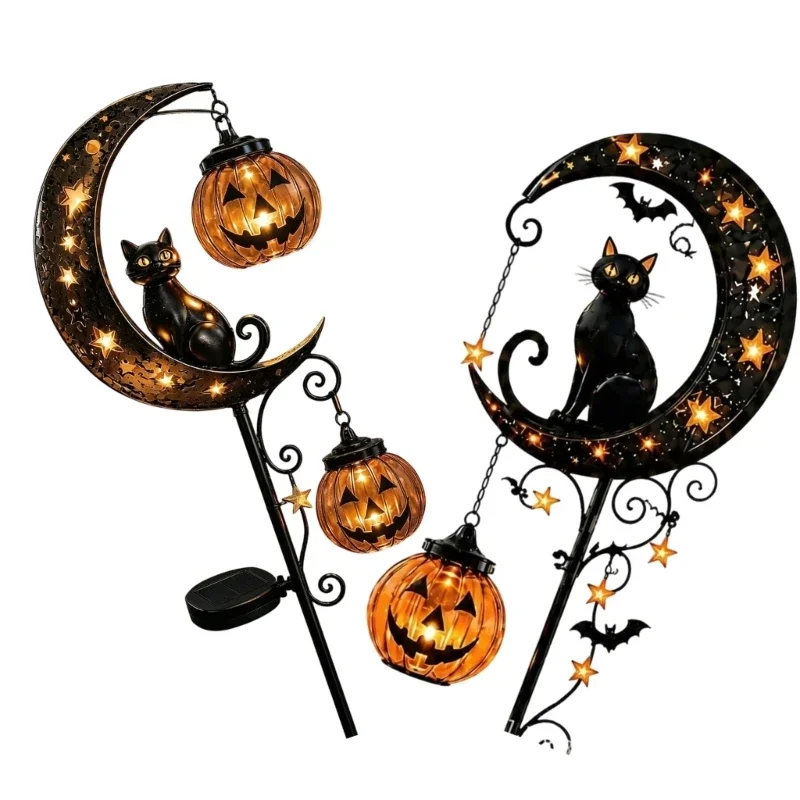 Solar Fall Garden Stake Lights Metal Moon Light Yard Set of 2 for Outdoor Lawn Entry Display Near Porch Zones and Property Y5GB
