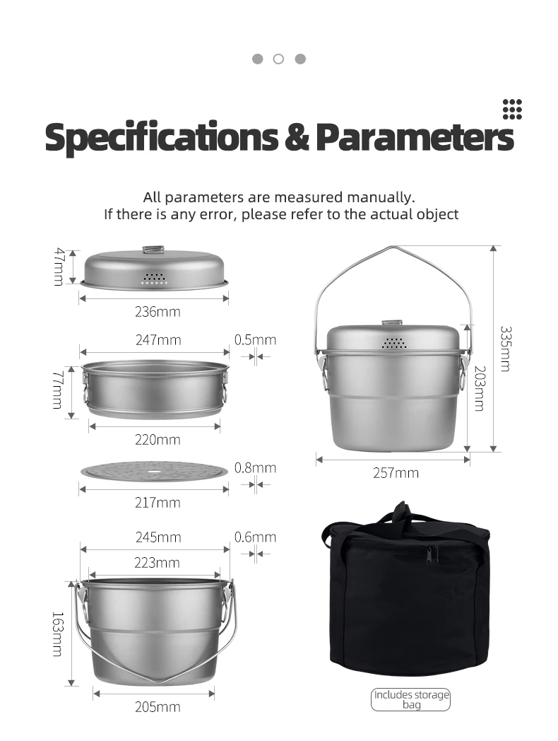 Titanium Hanging Pot with Steaming Rack & Folded Handle Camping Cooking Pot Soup & Stock Pots